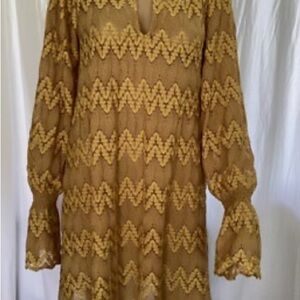 Free People Mustard Lace Long Sleeve Dress